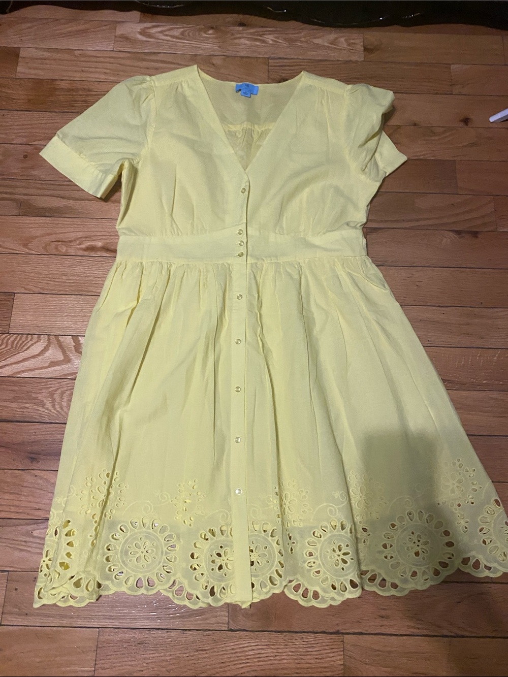 CeCe Yellow Eyelet Hem Button-Front Dress